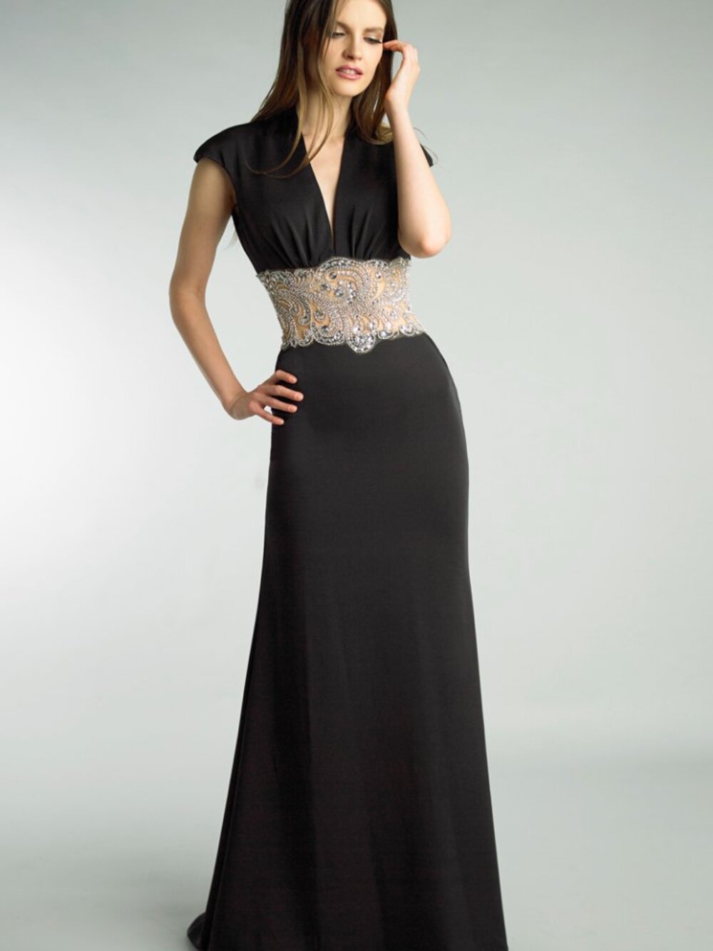 D8893L Crystal Embellished Sleeveless Gown - Black